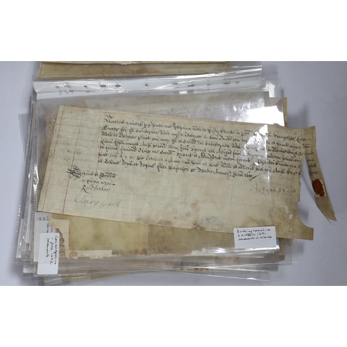 347 - Collection of 97 bonds, 1652-1814 The penal bond was a means of guaranteeing the performance of an o... 