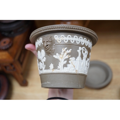 445 - Five Meigh and Co. style Victorian stoneware planters and three Doulton jugs, tallest 20cm