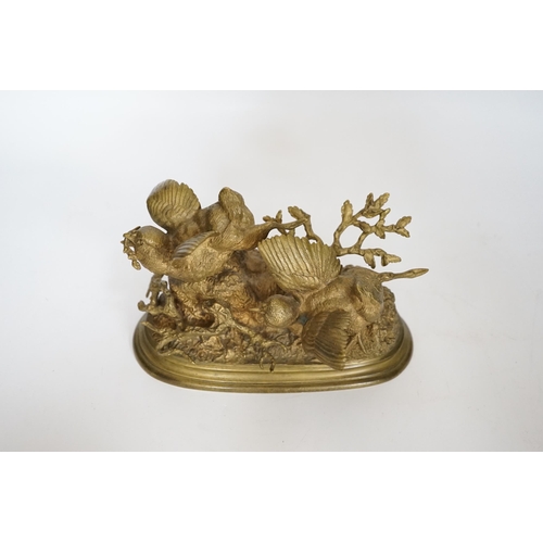 470 - Ferdinand Pautrot (1832 - 1874), a French gilt bronze group of two birds, signed and inscribed Beaux... 