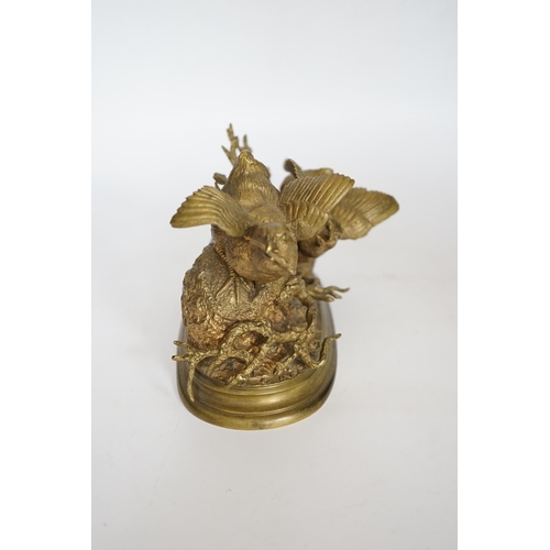 470 - Ferdinand Pautrot (1832 - 1874), a French gilt bronze group of two birds, signed and inscribed Beaux... 