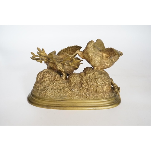 470 - Ferdinand Pautrot (1832 - 1874), a French gilt bronze group of two birds, signed and inscribed Beaux... 