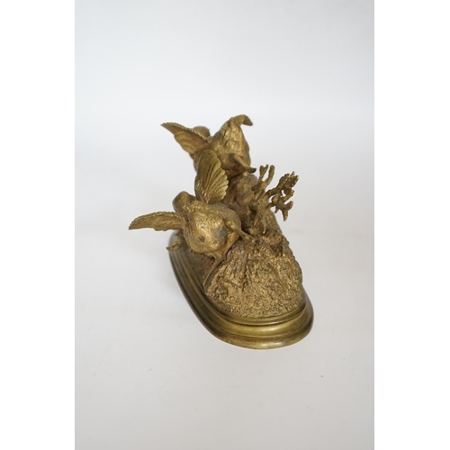 470 - Ferdinand Pautrot (1832 - 1874), a French gilt bronze group of two birds, signed and inscribed Beaux... 