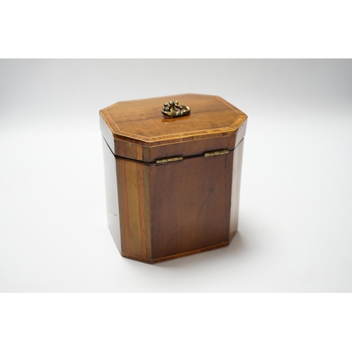 477 - A Regency inlaid octagonal tea caddy and ivory escutcheon lock, 13cm high CITES Submission reference... 