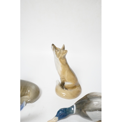 493 - Six Royal Copenhagen animal models including fox, duck and seal, largest 15cm high