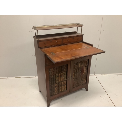 51 - A Regency style mahogany chiffonier with folding writing surface, width 71cm, depth 40cm, height 104... 