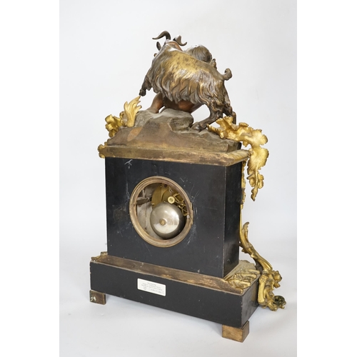 516 - An early 20th century gilt-metal mounted mantel clock with bacchanalian group surmount, 44cm