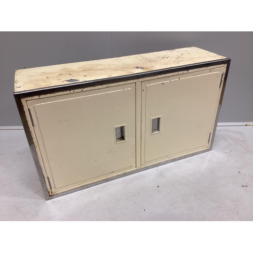 52 - A 1950's metal two door kitchen wall cabinet, width 101cm, depth 30cm, height 59cm