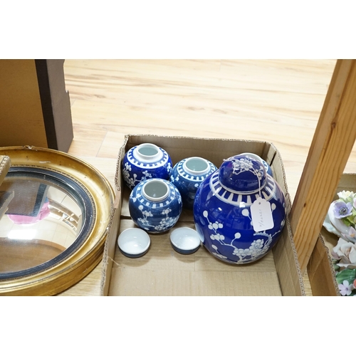 528 - A collection of seven Chinese Prunus blossom jars, three with covers and two bowls