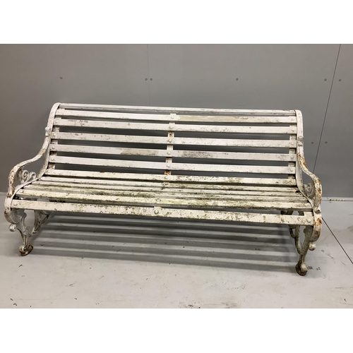 53 - A Victorian Coalbrookdale style cast iron slatted garden bench, width 161cm, depth 66cm, height 74cm... 