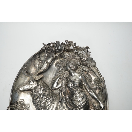 541 - An Art Nouveau WMF Diana the Huntress pewter plaque, 37x28cm