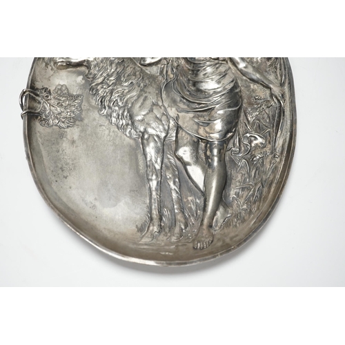 541 - An Art Nouveau WMF Diana the Huntress pewter plaque, 37x28cm