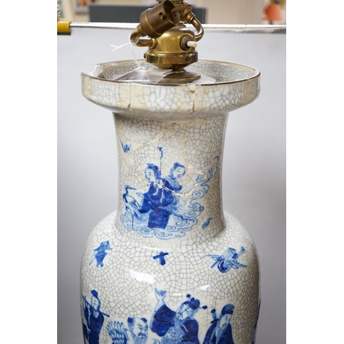 545 - A Chinese crackle-glazed table/floor lamp, tallest 75cm total height