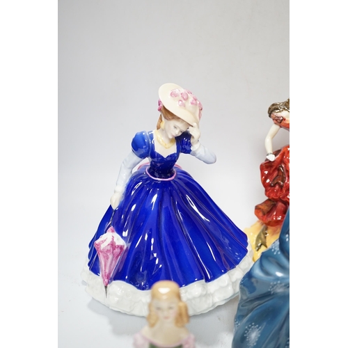 552 - Seven Royal Doulton figurines, (two boxed), tallest 21cm