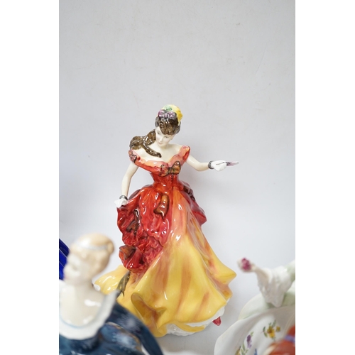 552 - Seven Royal Doulton figurines, (two boxed), tallest 21cm