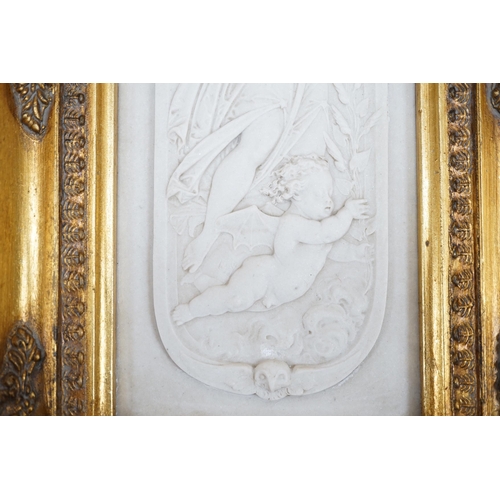 553 - An ornate framed reconstituted stone frieze, 42 x 23cm