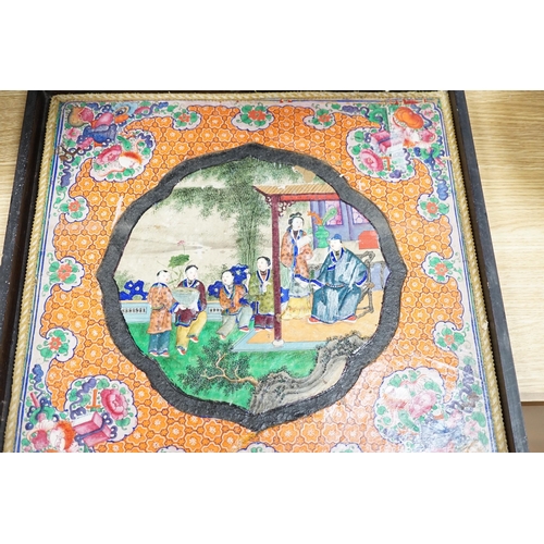 565 - A 19th century Chinese painted panel, in a lacquered box, box 48 x 48cm Ivory Submission reference U... 