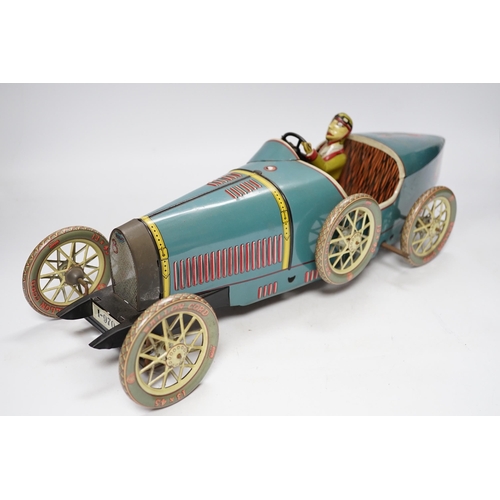 639 - A modern Paya clockwork tinplate Bugatti racing car, 47cm