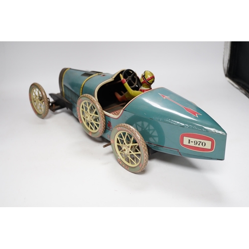 639 - A modern Paya clockwork tinplate Bugatti racing car, 47cm