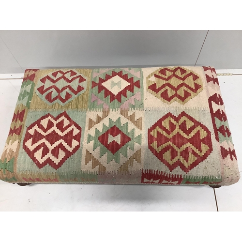 80 - A contemporary rectangular Kilim covered footstool, width 110cm, depth 60cm, height 27cm