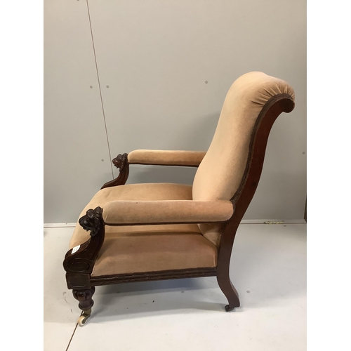 86 - A late Victorian mahogany library chair, width 70cm, depth 78cm, height 94cm