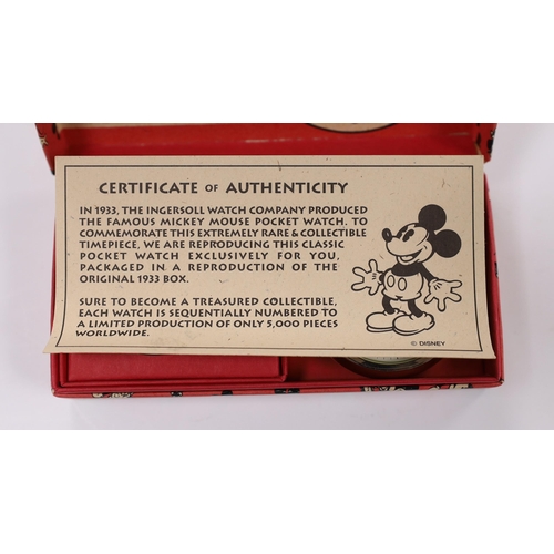 970 - A boxed limited edition Ingersoll Watch Company Mickey Mouse pocket watch and medallion, numbered 40... 