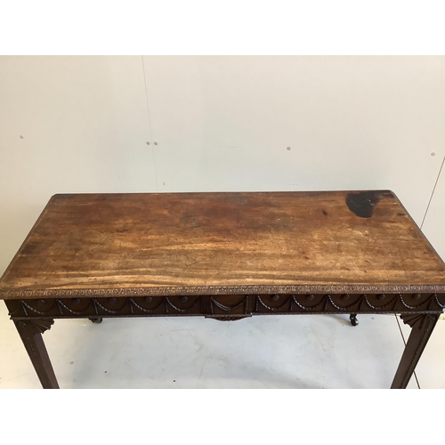 105 - An Adams style rectangular mahogany serving table, width 141cm, depth 58cm, height 75cm