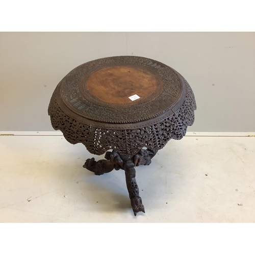 110 - An Anglo Indian circular carved hardwood occasional table, diameter 70cm, height 78cm