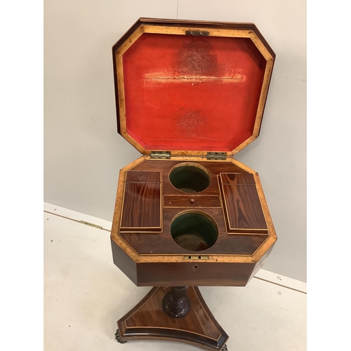 1045 - An early 19th century parquetry inlaid octagonal rosewood teapoy, width 38cm, depth 34cm, height 73c... 