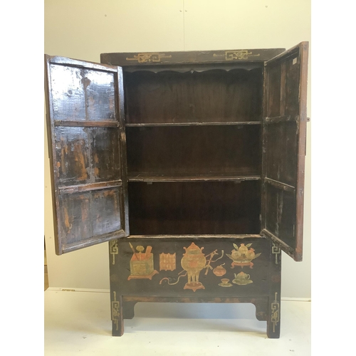 1085 - An India Jane Chinese lacquer two door cabinet, width 109cm, depth 39cm, height 180cm