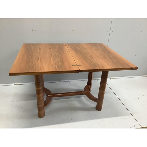 1099 - An Art Deco style rectangular walnut folding table, width 92cm, depth 59cm, height 76cm