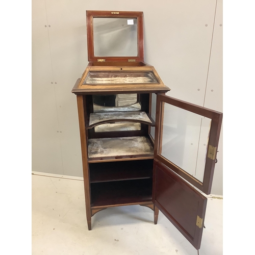 1155 - An Edwardian satinwood banded gilt metal mounted mahogany bijouterie cabinet, width 55cm, depth 41cm... 