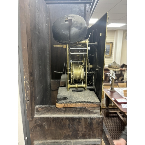 1165 - A mid 18th century inlaid oak eight day longcase clock with a square brass dial, Richard Bullock, El... 