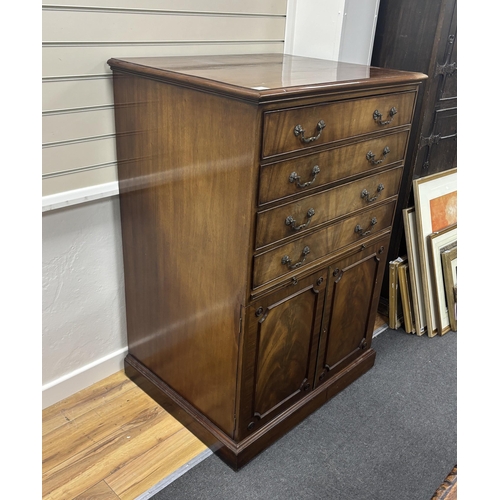 1173 - A George III style mahogany architects or draughtsman's chest, fitted with four drop front drawers, ... 