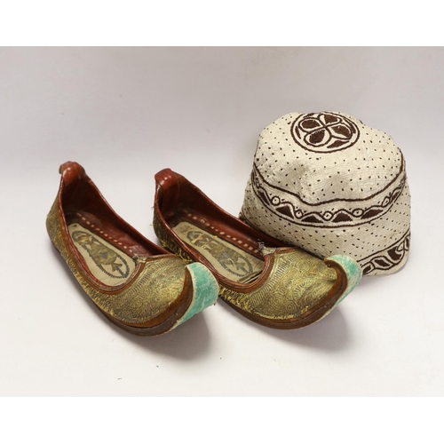 A pair of early 20th century metal thread embroidered Turkish