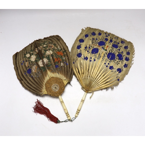 Two feather and bone handled Regency feather fans, the feathers hand ...