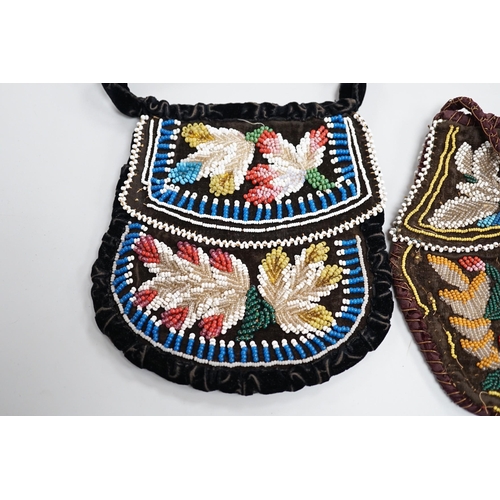 1329 - Three mid to late 19th century North American Indian glass beaded velvet bags