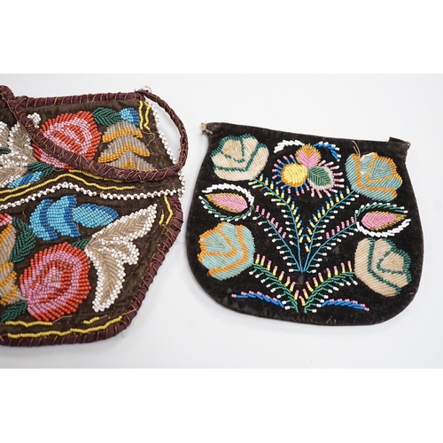 1329 - Three mid to late 19th century North American Indian glass beaded velvet bags