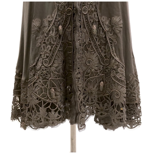 1336 - A Victorian black silk and tape lace opera cape, with black pleated chiffon collar