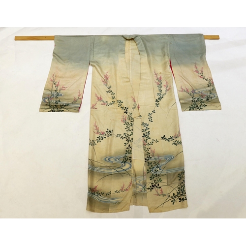 1337 - A1920s Japanese silk ladies kimono, hand painted with blossom, rivers and the moon