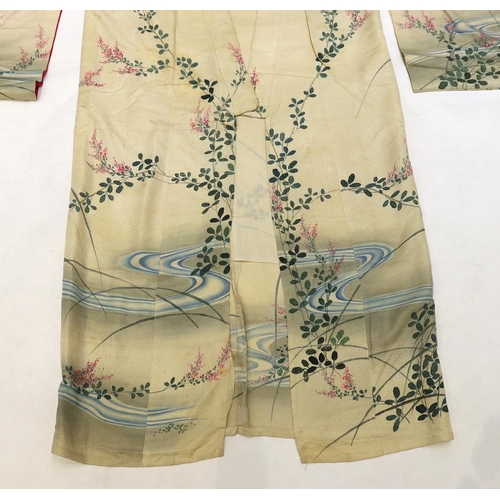 1337 - A1920s Japanese silk ladies kimono, hand painted with blossom, rivers and the moon