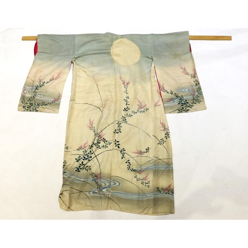 1337 - A1920s Japanese silk ladies kimono, hand painted with blossom, rivers and the moon