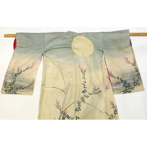 1337 - A1920s Japanese silk ladies kimono, hand painted with blossom, rivers and the moon