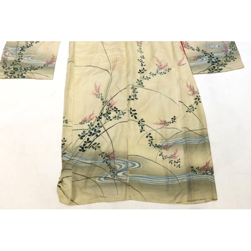 1337 - A1920s Japanese silk ladies kimono, hand painted with blossom, rivers and the moon