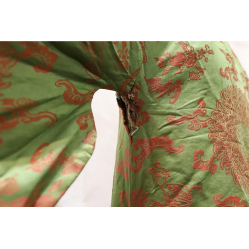 1339 - An unusual early 20th century Japanese silk damask kimono, designed with pointed sleeves and wide pl... 