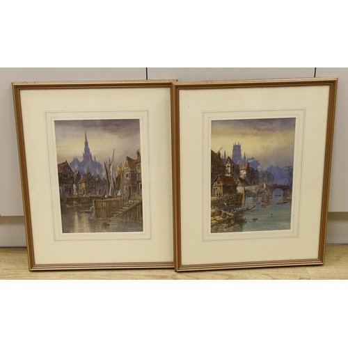 1787 - L. Lewis (19th. C), pair of heightened watercolours, Rhineish landscapes, each signed and dated '95,... 