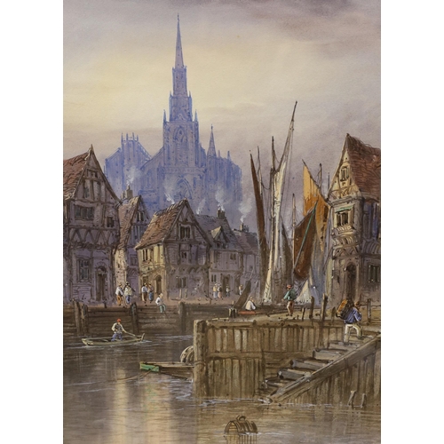 1787 - L. Lewis (19th. C), pair of heightened watercolours, Rhineish landscapes, each signed and dated '95,... 