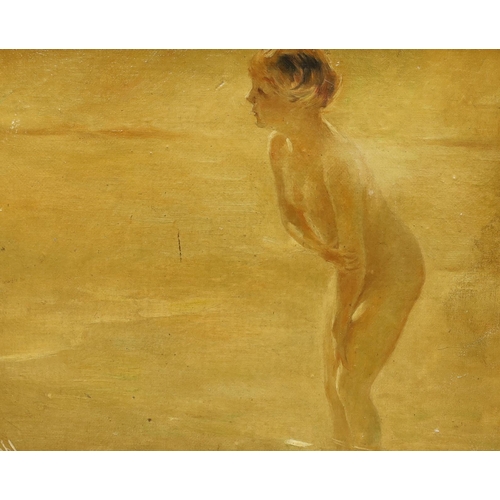 1791 - Dahl, oil on canvas board, Nude bather, signed, inscribed verso H.H Dahl, 36 x 46cm