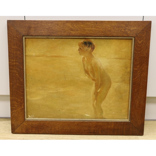 1791 - Dahl, oil on canvas board, Nude bather, signed, inscribed verso H.H Dahl, 36 x 46cm