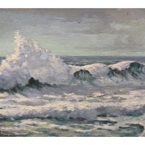 1792 - Charles Jennings (fl.1919-1935), oil on board, 'Morning after gale, Cornwall', signed, 37 x 41cm... 