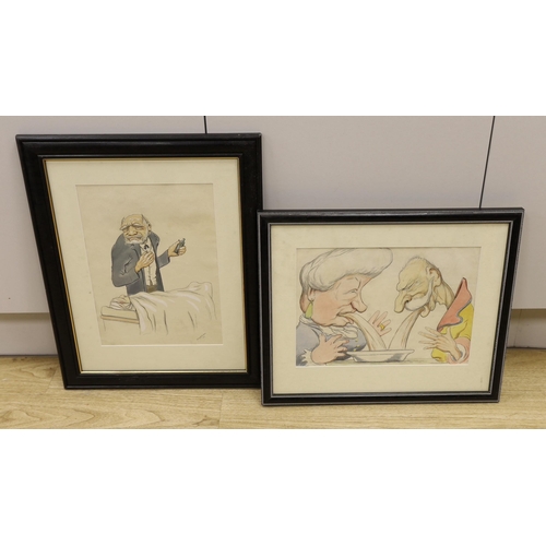 1799 - John Harold Hudson (19th/20th. C), two ink and watercolours, Caricatures, each signed and dated 1918... 